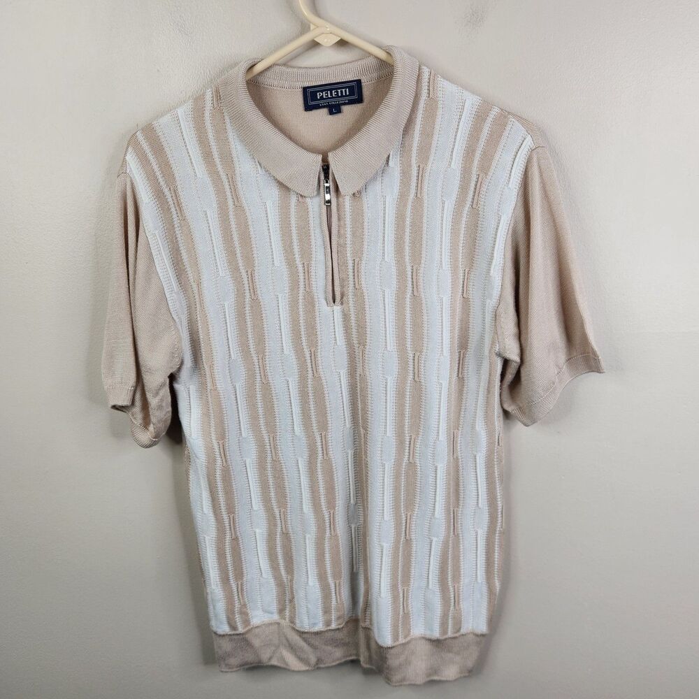 Peletti Vintage 1980s Mens 1/4 Zip SS Rayon Cotton Blend Pullover Shirt Large